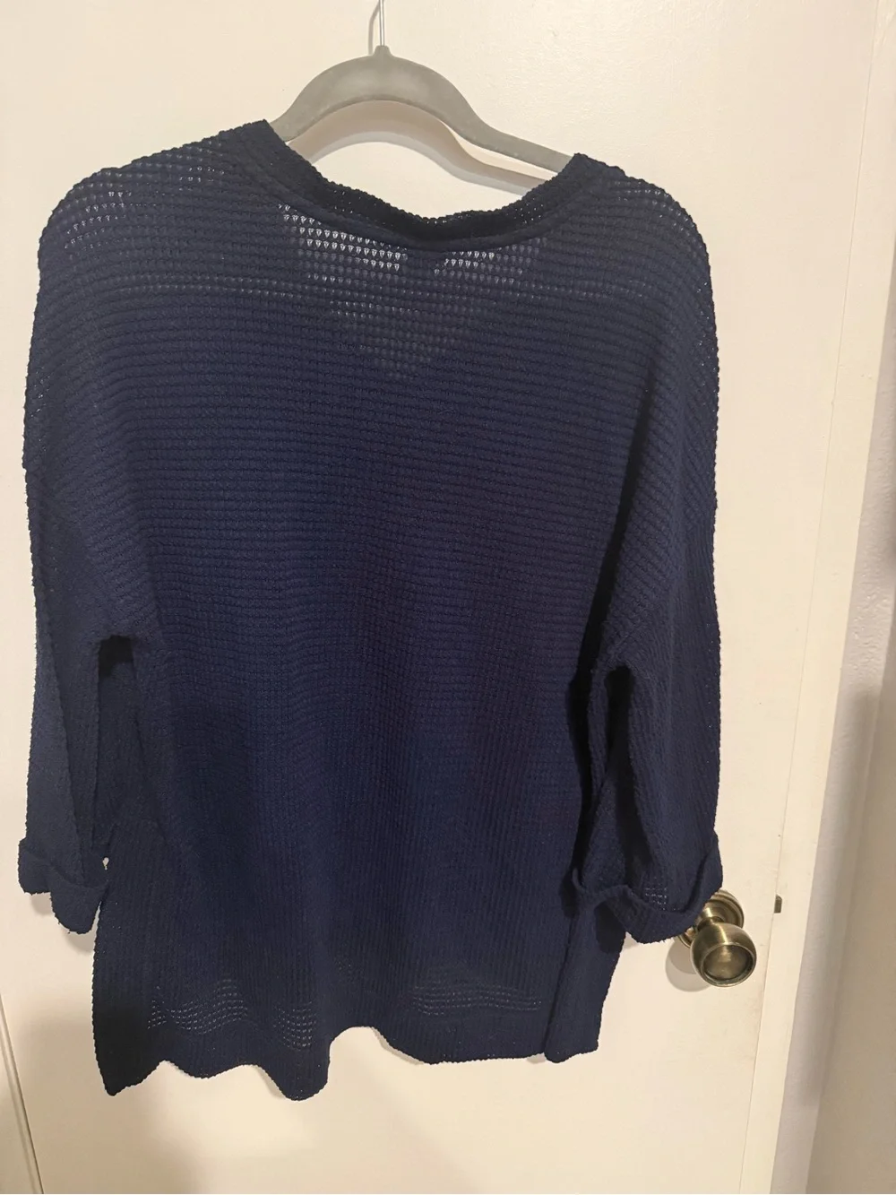 Women's Navy V-Neck Lightweight Waffle Sweater